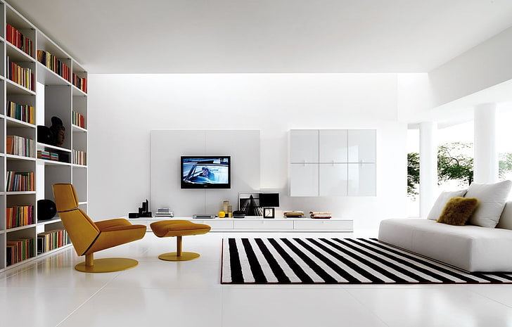 Minimalist Living Room Decorating Ideas, window, shelf, architecture, table Free HD Wallpaper