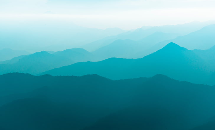 Minimalist Mountains, mountains, mountain range, teal, turquoise Free HD Wallpaper