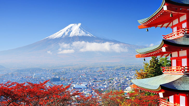 Mount Fuji Art, cultures, cityscape, famous place, snowcapped mountain