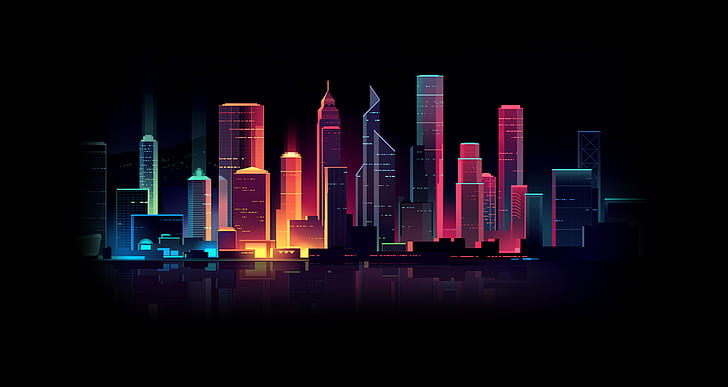 Neon City, the city, architecture, night, romain trystram Free HD Wallpaper