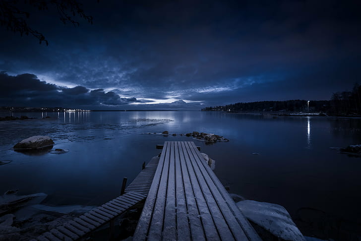 Night Sky, snow, nature, finland, dusk Free HD Wallpaper