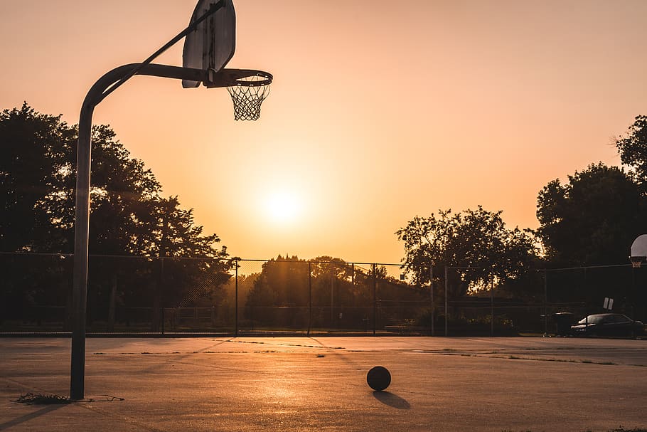 Outdoor Basketball Court, sport, trees, spalding, no people