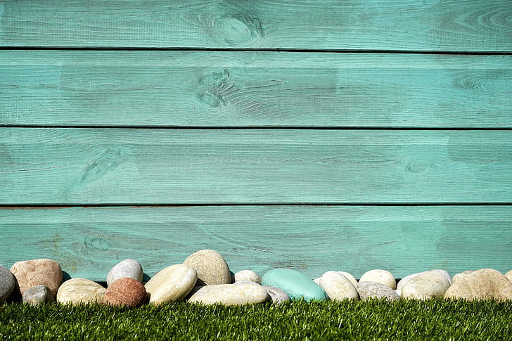 Pastel Teal Paint, grass, rocks, wall, lawn