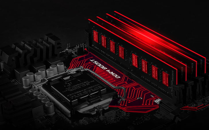 Red Gaming 2560X1440, neon, electronics industry, computer chip, network server Free HD Wallpaper