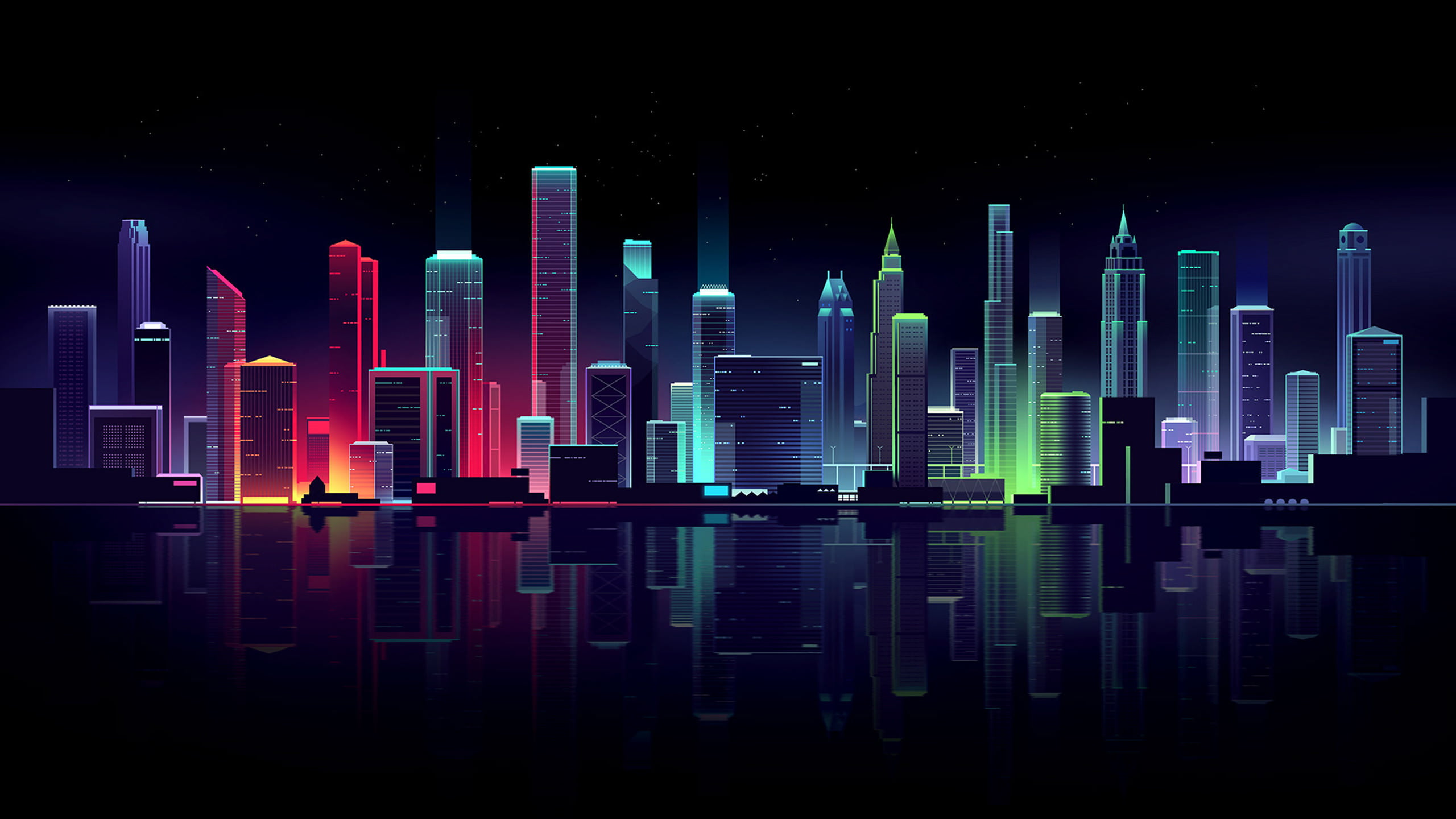 Retro Neon City, neon, digital art, dark, futuristic city