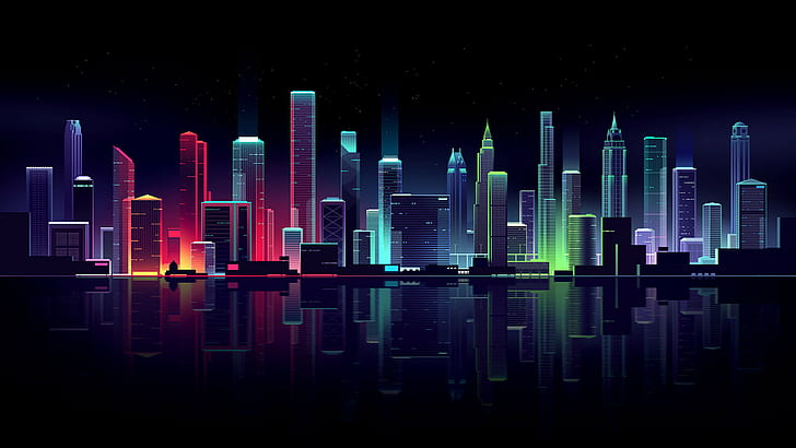 Retro Neon City, neon, digital art, dark, futuristic city