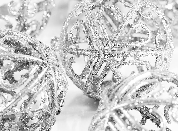 Silver Christmas Decorations PNG, cold  temperature, glass  material, macro, pattern