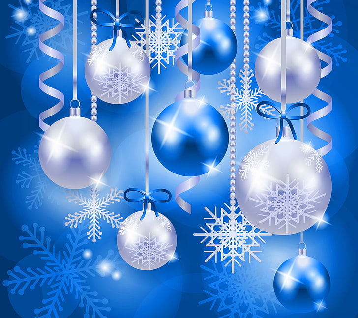 Snowflake Christmas Ornaments, ribbon, event, abstract, vector Free HD Wallpaper