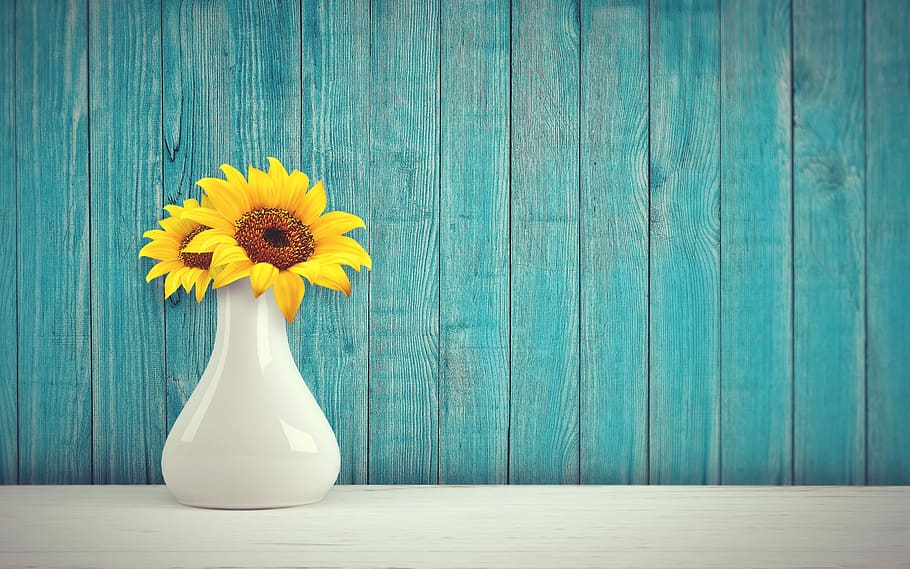 Sunflower Funeral Flowers, blue, wood grain, wood, pollen Free HD Wallpaper