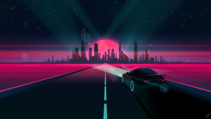 Sunset Drive-In Theatre, pastel, digital art, retro style, joeyjazz Free HD Wallpaper