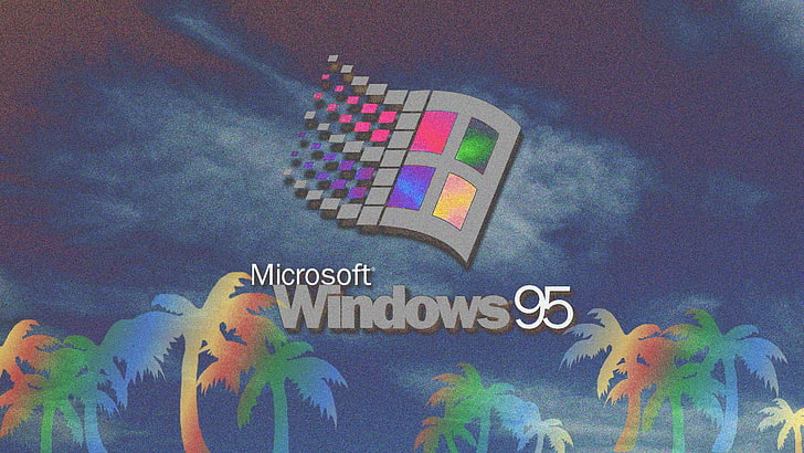 Windows 95 Graphics, text, multi colored, blue, photoshop Free HD Wallpaper