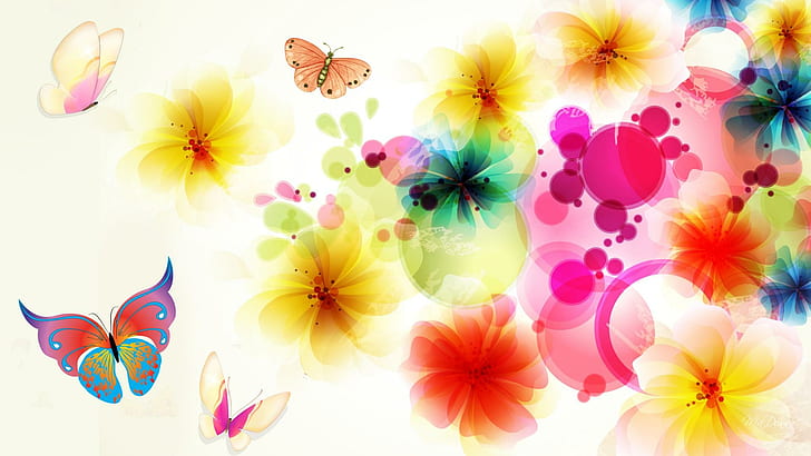 Abstract Flower Pattern, butterfly, alluring, bright, abstract