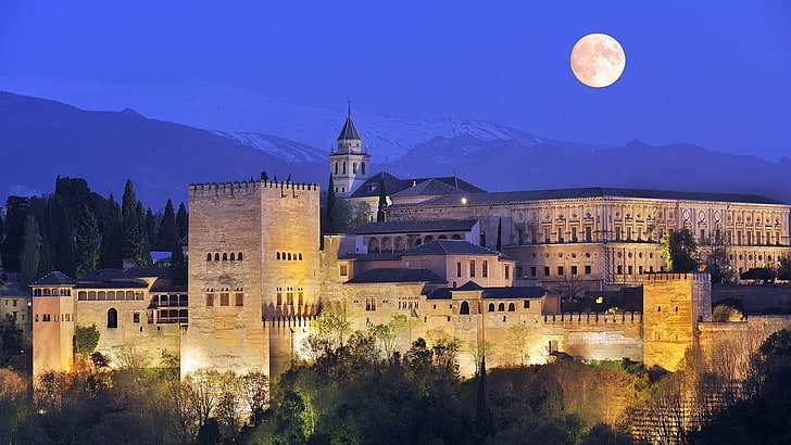 Alhambra Grenade, castle, evening, built structure, landmark Free HD Wallpaper