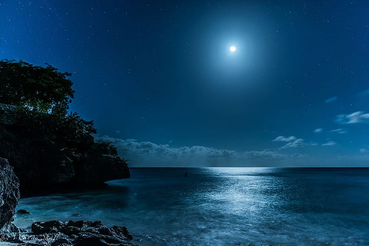 Beach HD, sea, moon, beach, caribbean Free HD Wallpaper