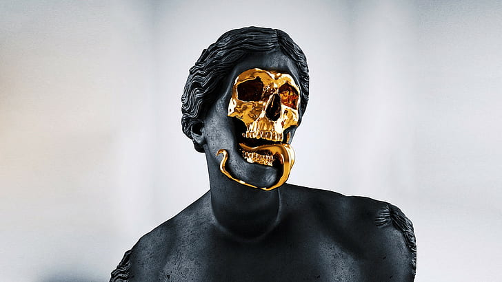 Black and Gold Statues, skull, gold, roman, greek Free HD Wallpaper