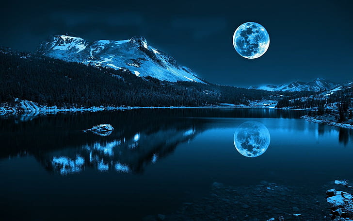 blue, pretty, moon, amazing Free HD Wallpaper