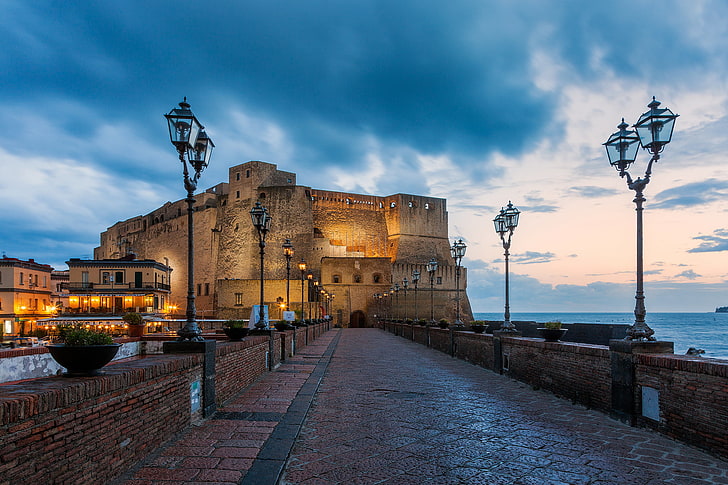 Castle in Naples, naples, adriatic sea, sky, wall  building feature Free HD Wallpaper