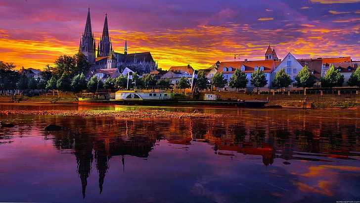 cathedral, sky, water, reflection Free HD Wallpaper