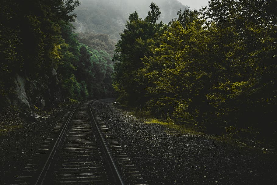 Dark HD Phone, hike, tranquil scene, rail transportation, outdoors Free HD Wallpaper