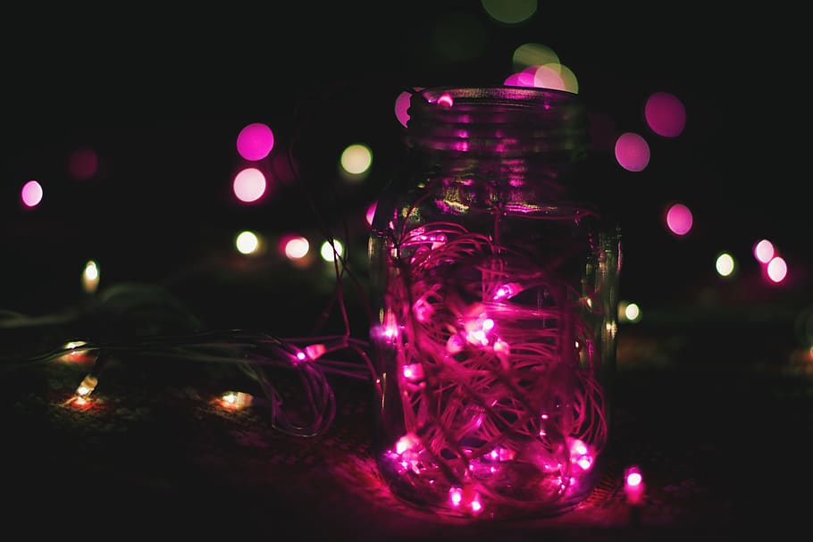 design, string lights, holiday, jar Free HD Wallpaper