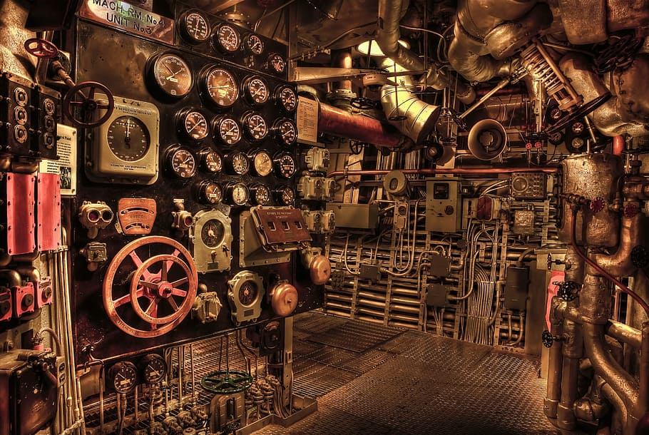 Destroyer Engine Room, machine part, navy, wine, no people Free HD Wallpaper