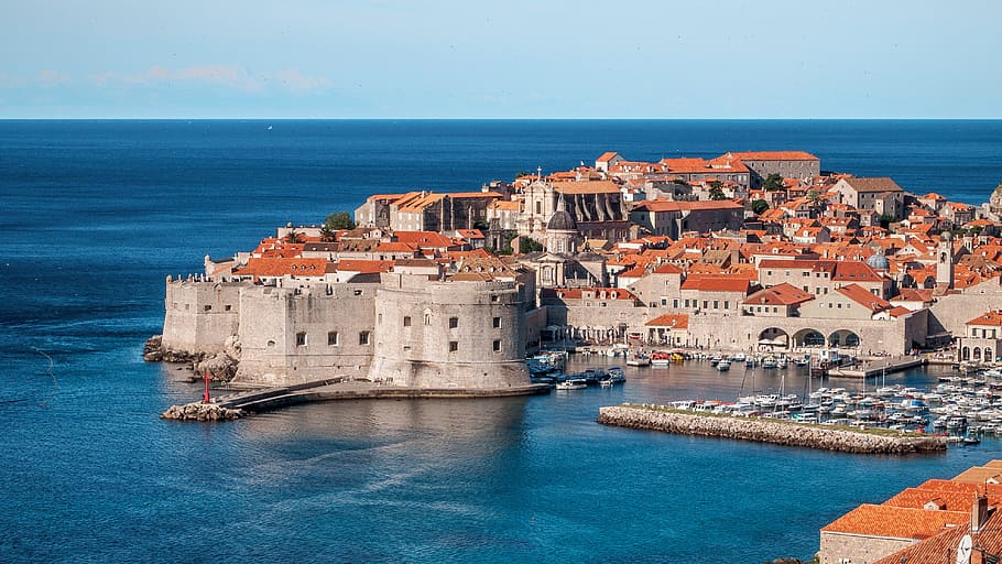 Dubrovnik Riviera, crotia, ocean, red, built structure Free HD Wallpaper