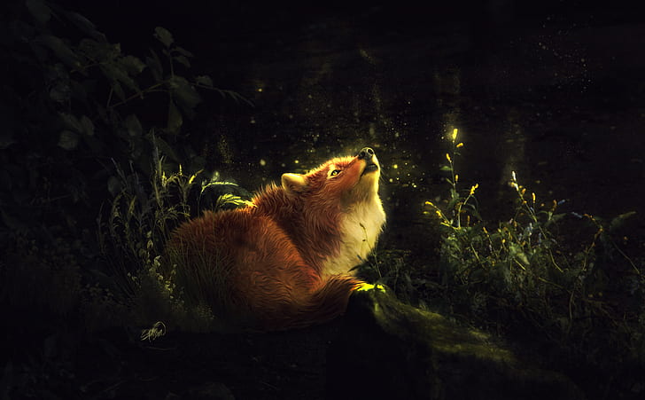 Enchanted Forest Animated, forest, enchanted, howling, fox Free HD Wallpaper