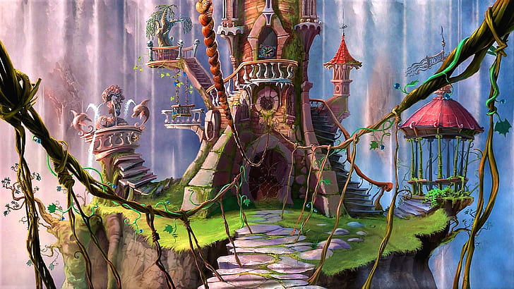 Enchanted Forest Cartoon, enchanted, mansion, castle, enchanted castle Free HD Wallpaper