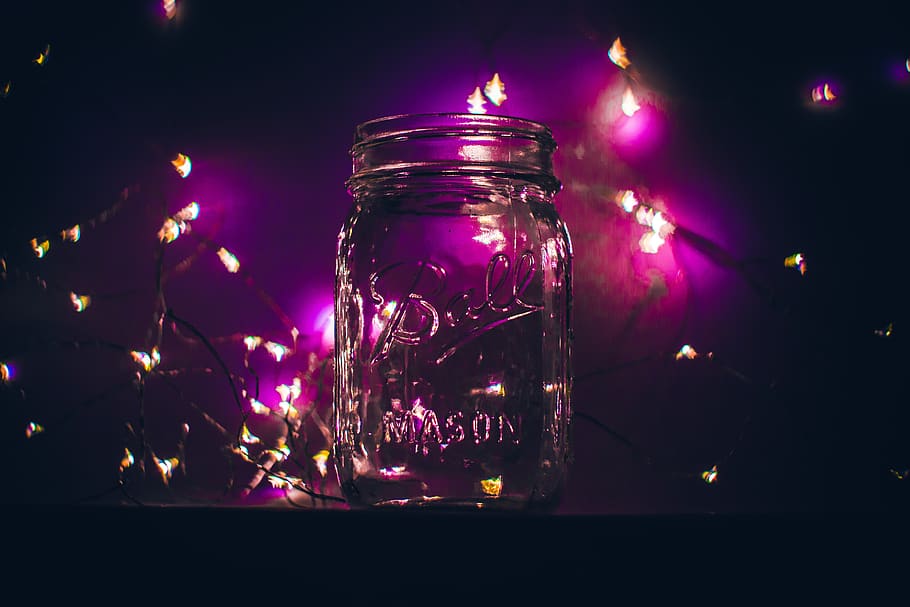 Fairy Lights in Jar, table, nature, glass  material, container Free HD Wallpaper