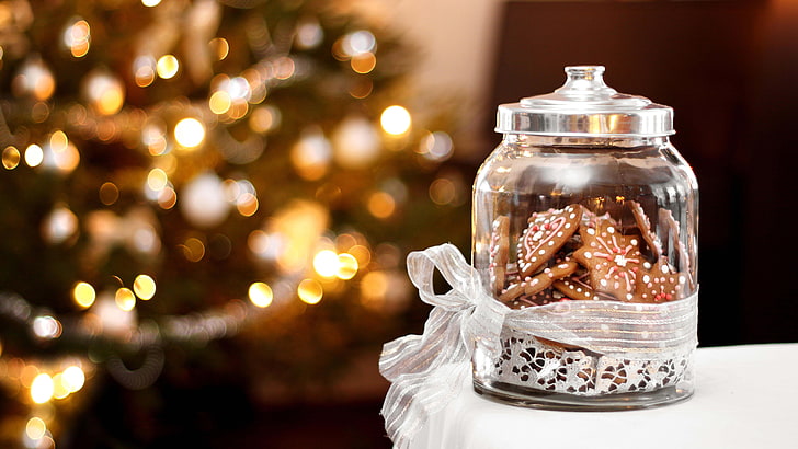 Gingerbread Christmas Tree, christmas decoration, celebration, jar, decor Free HD Wallpaper