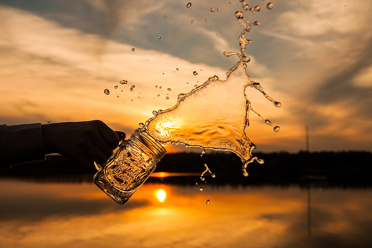 Glass of Water, lake, reflection, refreshment, food Free HD Wallpaper