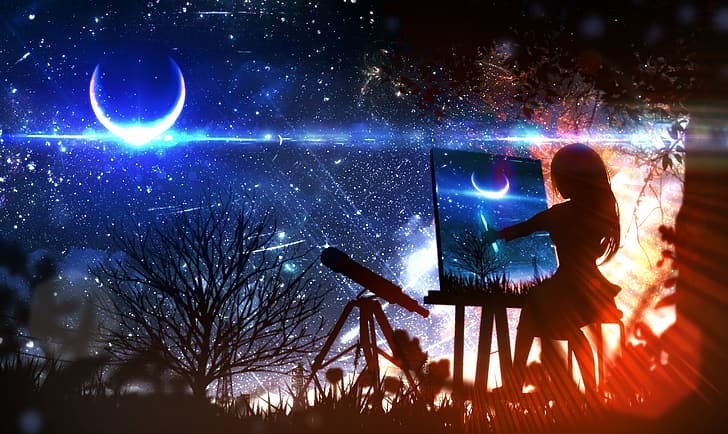 High Resolution Dark Sky, telescope, night, night sky, landscape Free HD Wallpaper