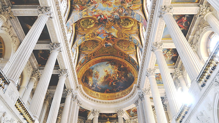 Louis XIV Versailles, mural, cupola, architectural column, travel destinations Free HD Wallpaper