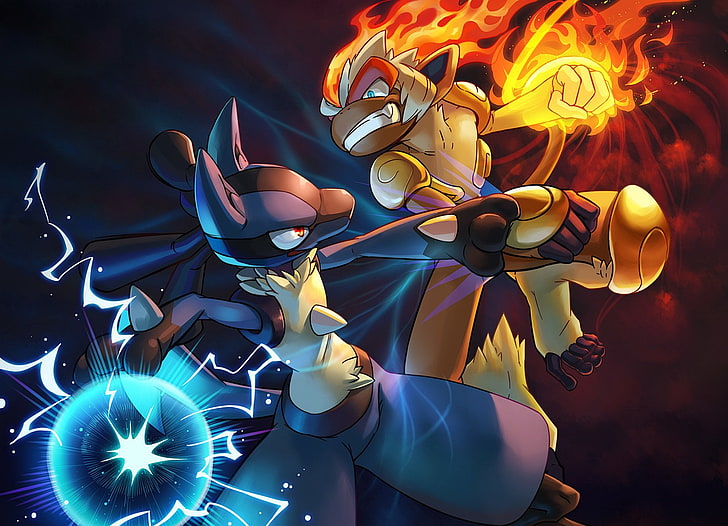 Lucario Smash Bros, infernape pokmon, illuminated, nature, pokmon Free HD Wallpaper