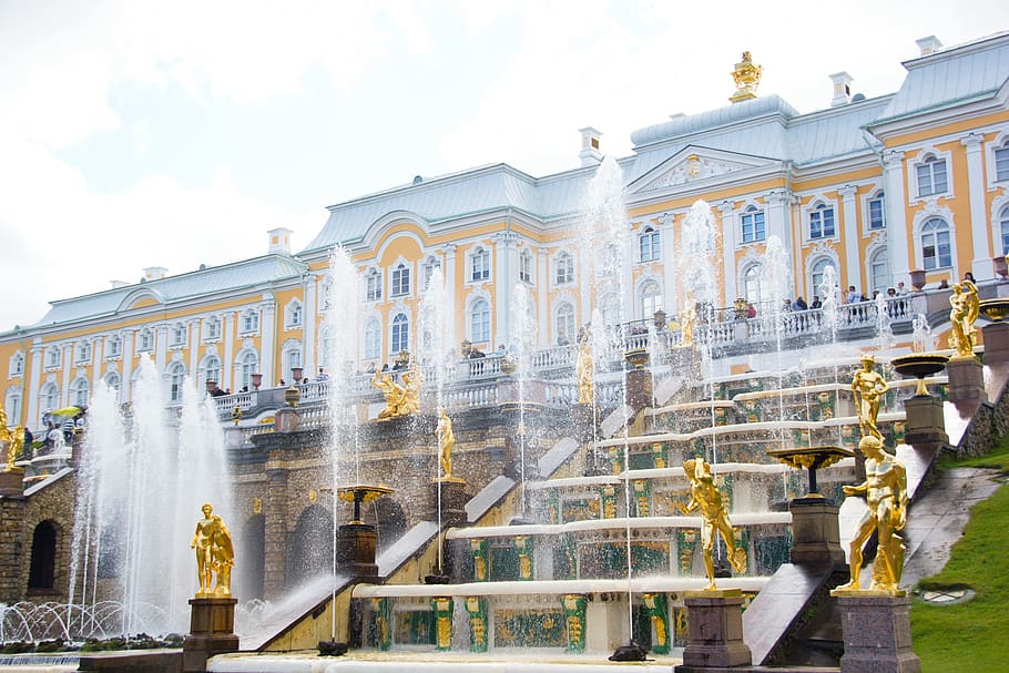 Peterhof Fountains, great, landscape, park, spray Free HD Wallpaper