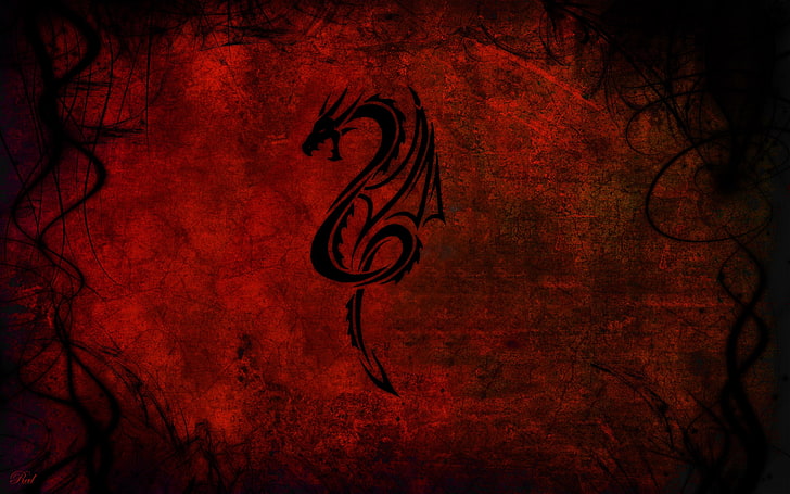 Red and Black Dragon Logo, ornate, design, elegance, representation