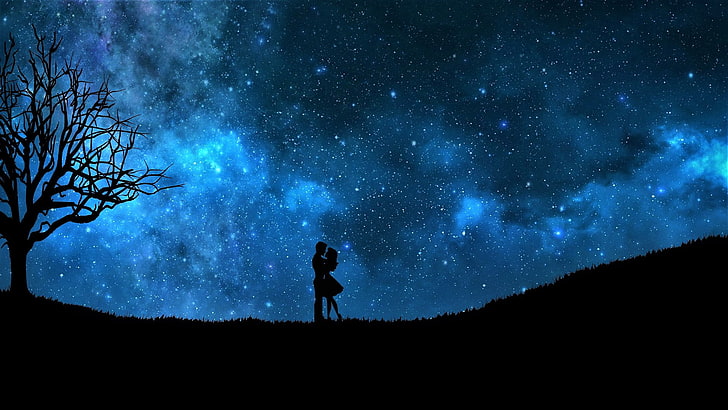 Romantic Starry Night, love, night, hug, sky