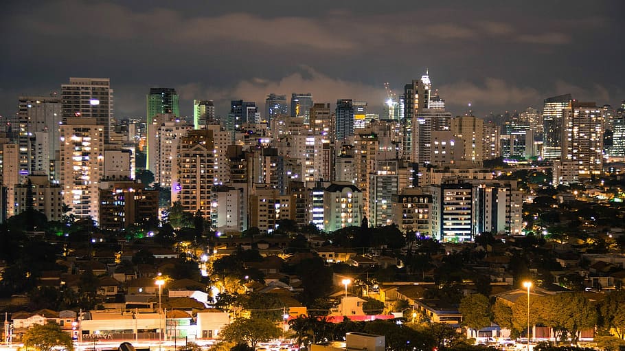 Sao Paulo Aerial View, office building exterior, dusk, downtown district, sao paulo