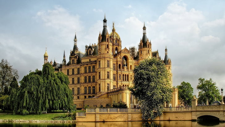 Schwerin City, medieval architecture, schwerin palace, tourist attraction, plant Free HD Wallpaper