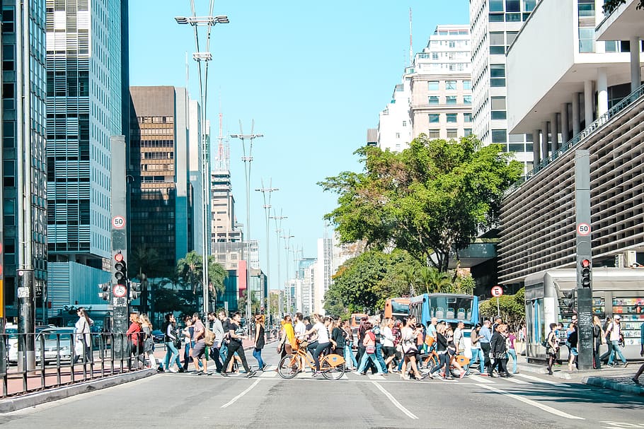 Sesc Paulista, real people, built structure, road, men Free HD Wallpaper