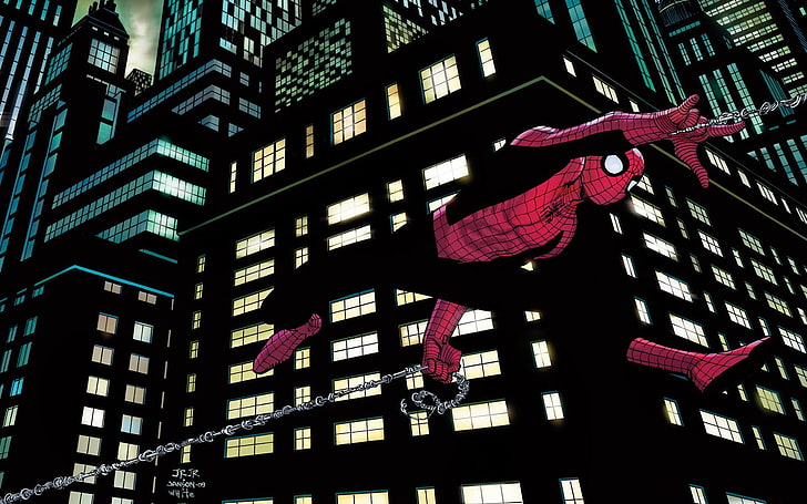 Spider-Man Comic Collection, downtown district, urban scene, street, low angle view Free HD Wallpaper