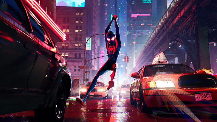 Spider Verse Soundtrack, marvel comics, city, superhero, car Free HD Wallpaper