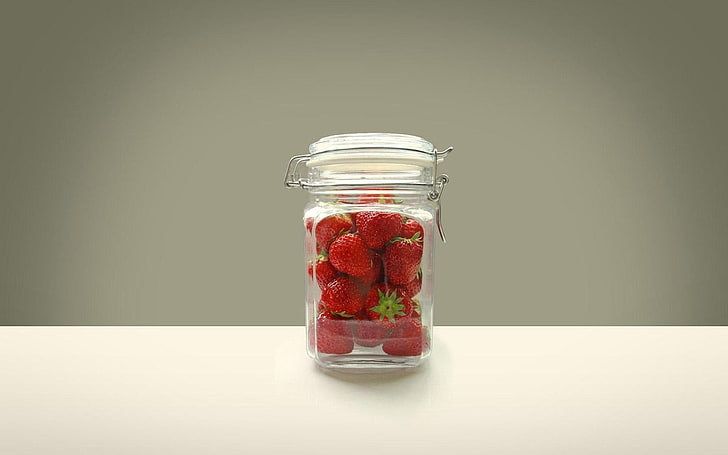 Strawberry Jelly Jar, container, red, healthy eating, colored background Free HD Wallpaper