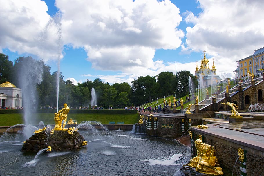 The Peterhof Palace, spirituality, flowing, outdoors, railing Free HD Wallpaper