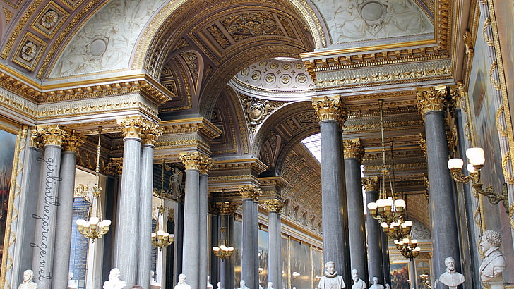 Versailles Palace Drawing, ceiling, carving, no people, history