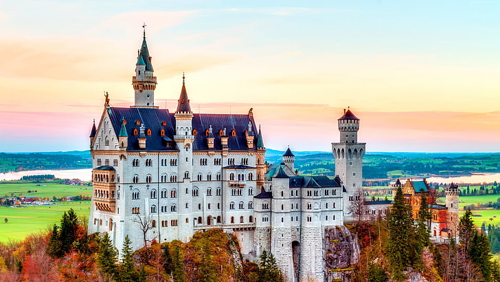 Walt Disney Castle Germany, sunset, summer, fort, outdoors