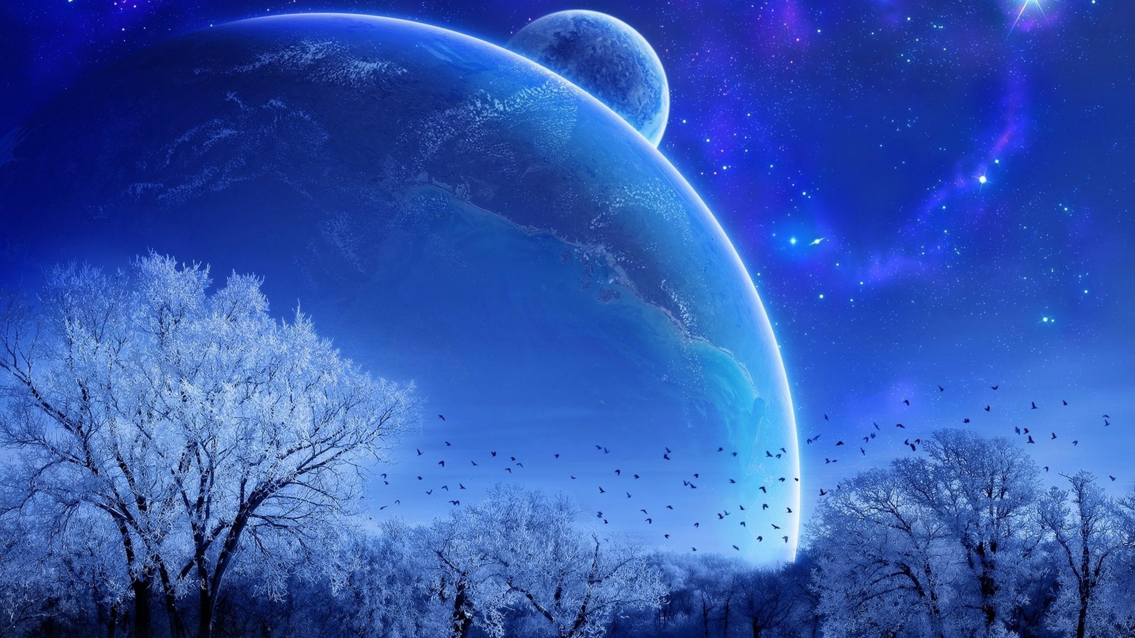 Winter, planet, fantasy art, fantasy landscape, night