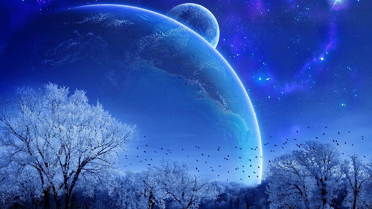 Winter, planet, fantasy art, fantasy landscape, night