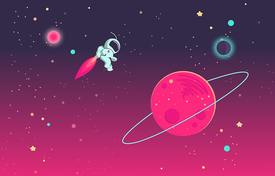 Animated Astronaut, field, mission, travel, red