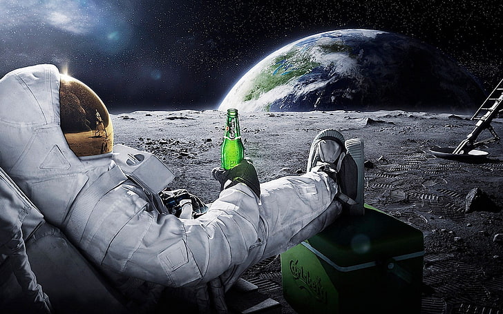 Astronaut Beer, outdoors, adult, brands, earth